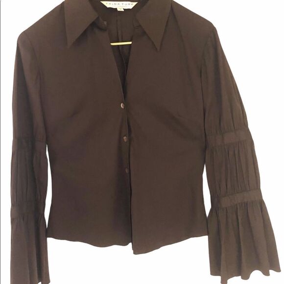 Beautiful Brown Trina Turk Bell-Sleeved Blouse - Picture 6 of 7